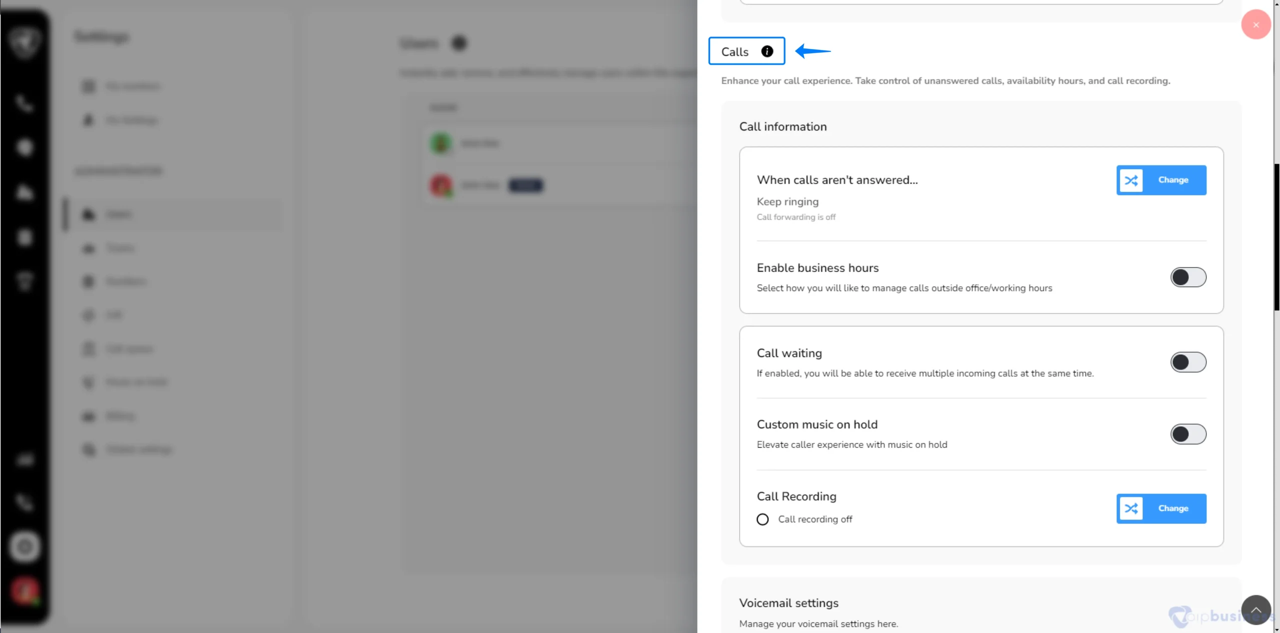 How to Set Call setting for user