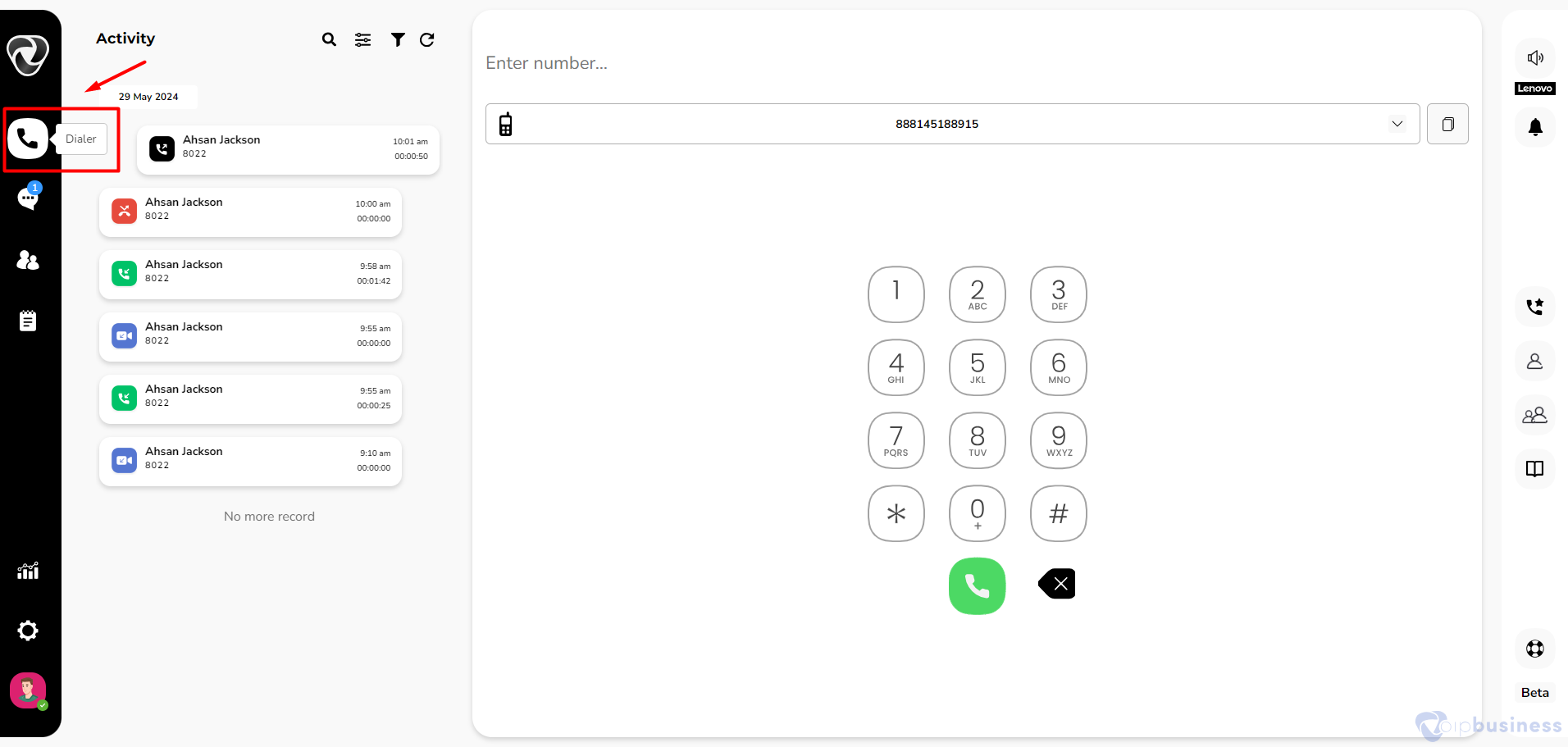 click on the dialer